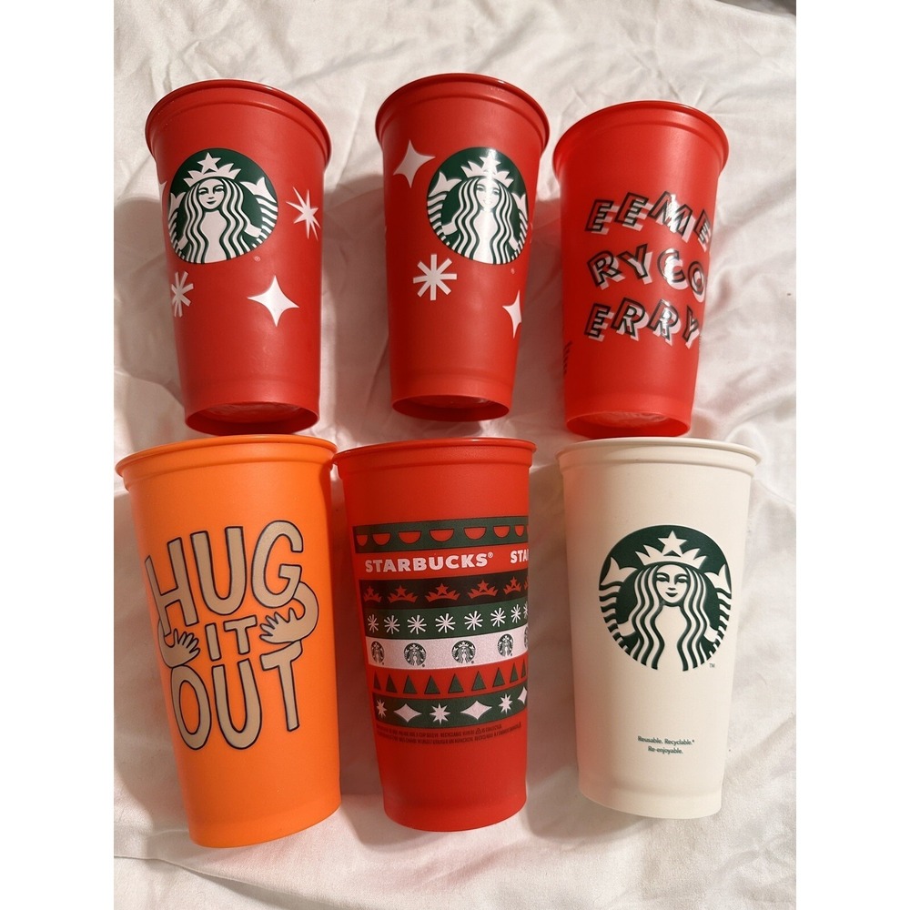 Lot of 6 Multicolor Starbucks Reusable Plastic 16oz Frosted Tumbler Cups No Lids